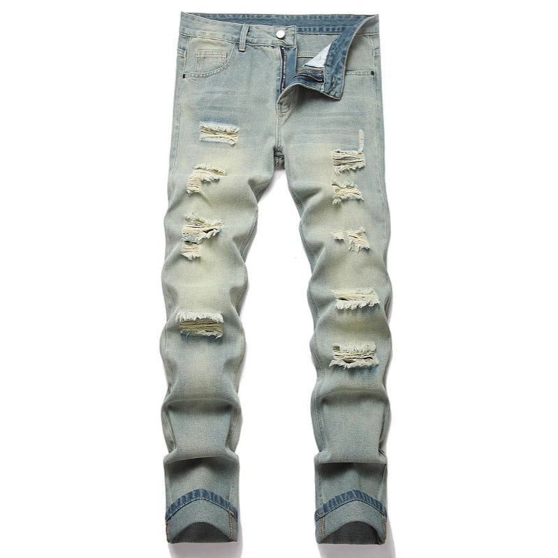 Men's Ripped Straight Slim Non-Stretch Jeans