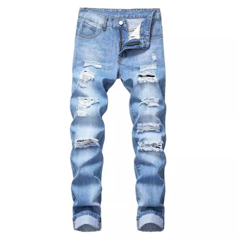 Men's Ripped Straight Slim Non-Stretch Jeans
