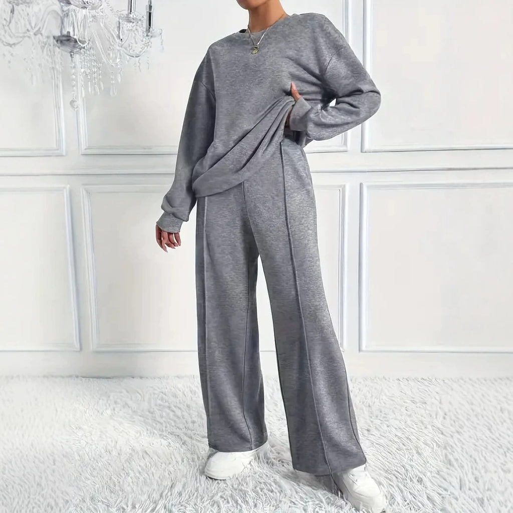 Women's Casual Two-Piece Set Long Sleeve Round Neck Pants Outfit