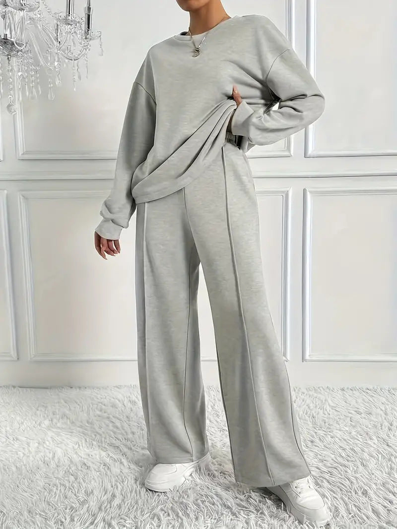 Women's Casual Two-Piece Set Long Sleeve Round Neck Pants Outfit