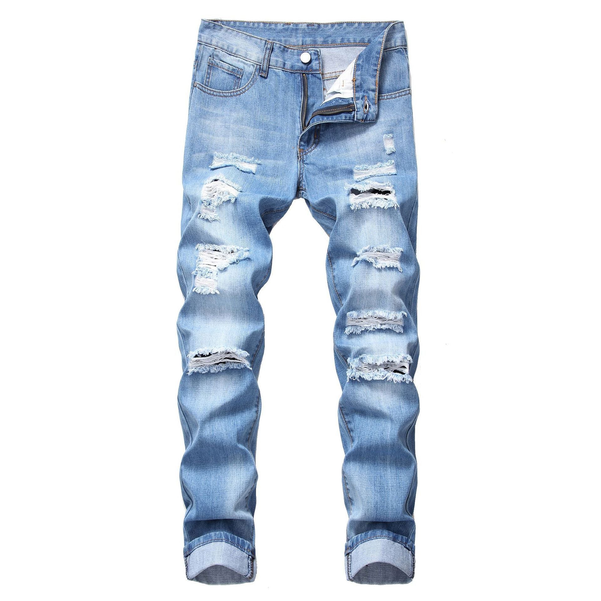 Men's Ripped Straight Slim Non-Stretch Jeans