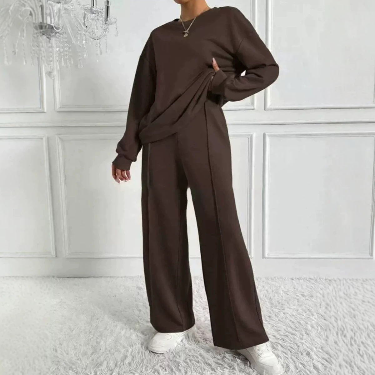 Women's Casual Two-Piece Set Long Sleeve Round Neck Pants Outfit
