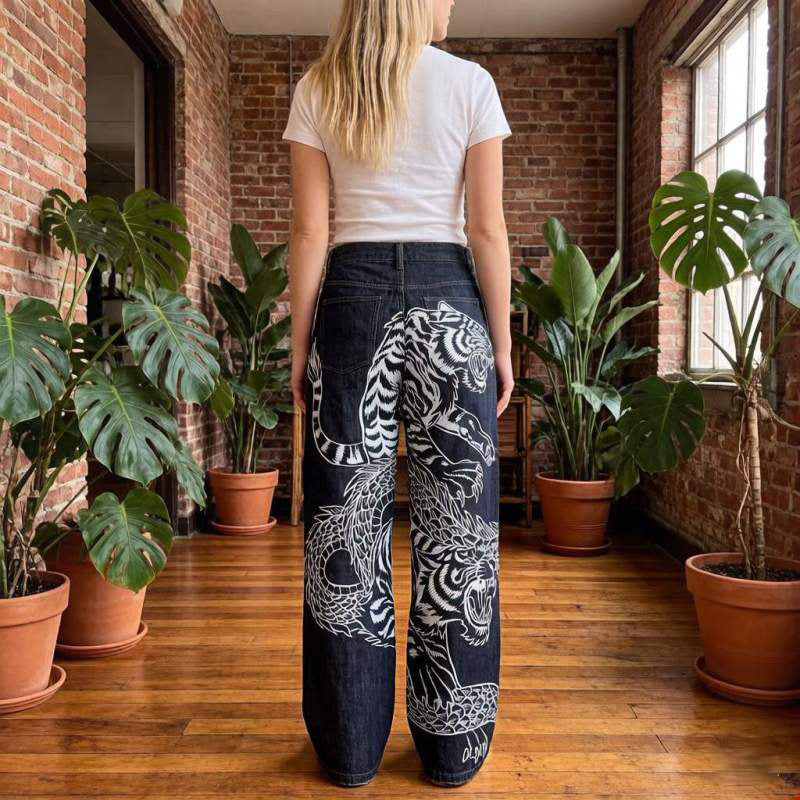 Y2K Dragon Tiger Print Women's Jeans