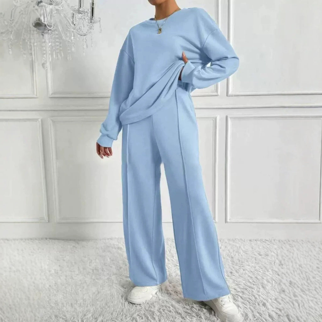 Women's Casual Two-Piece Set Long Sleeve Round Neck Pants Outfit
