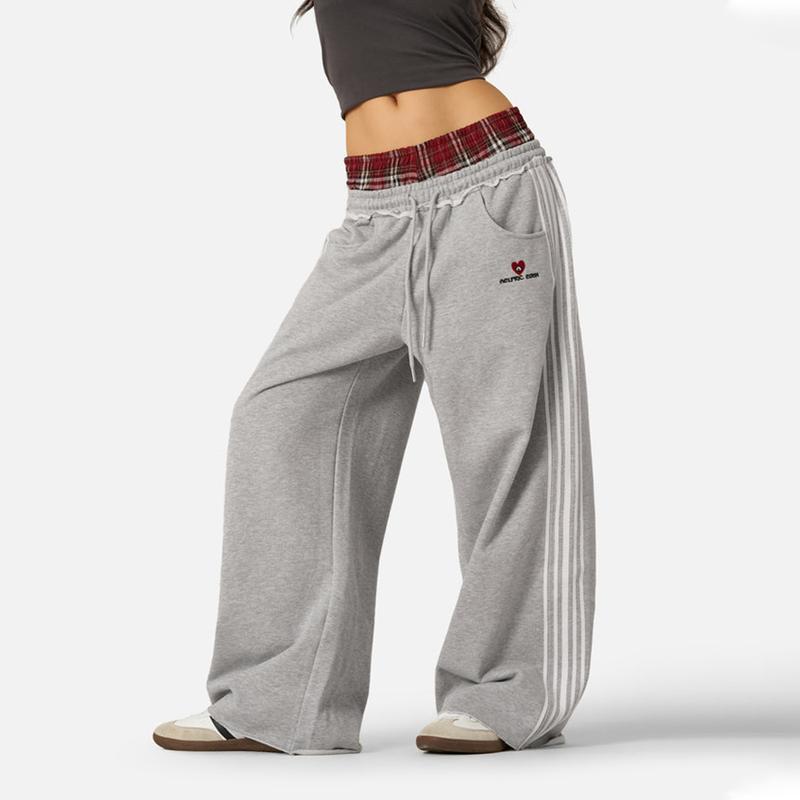 Retro Striped Embroidered Casual Sweatpants