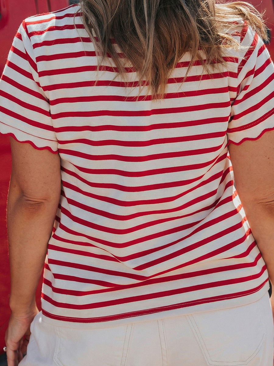 Womens Striped Cotton Short Sleeve T-Shirt