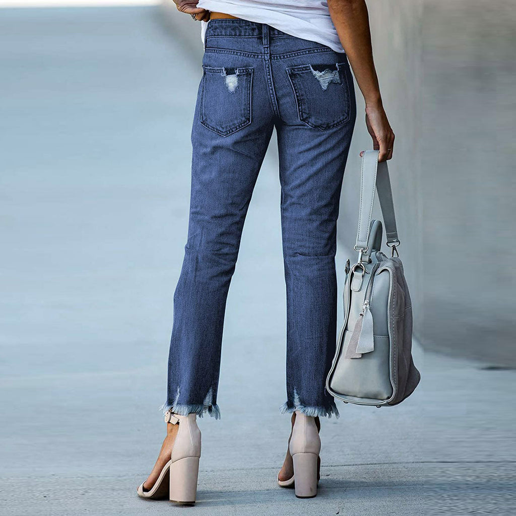 Womens Slim Fit Ripped Jeans