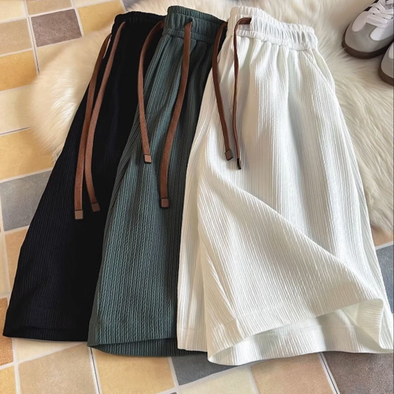 Pleated Ice Silk Mens Shorts