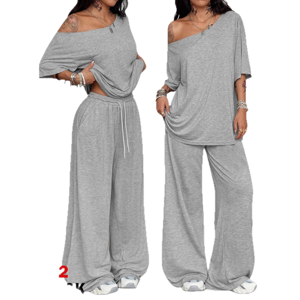 Off-Shoulder Wide-Leg Pants Set