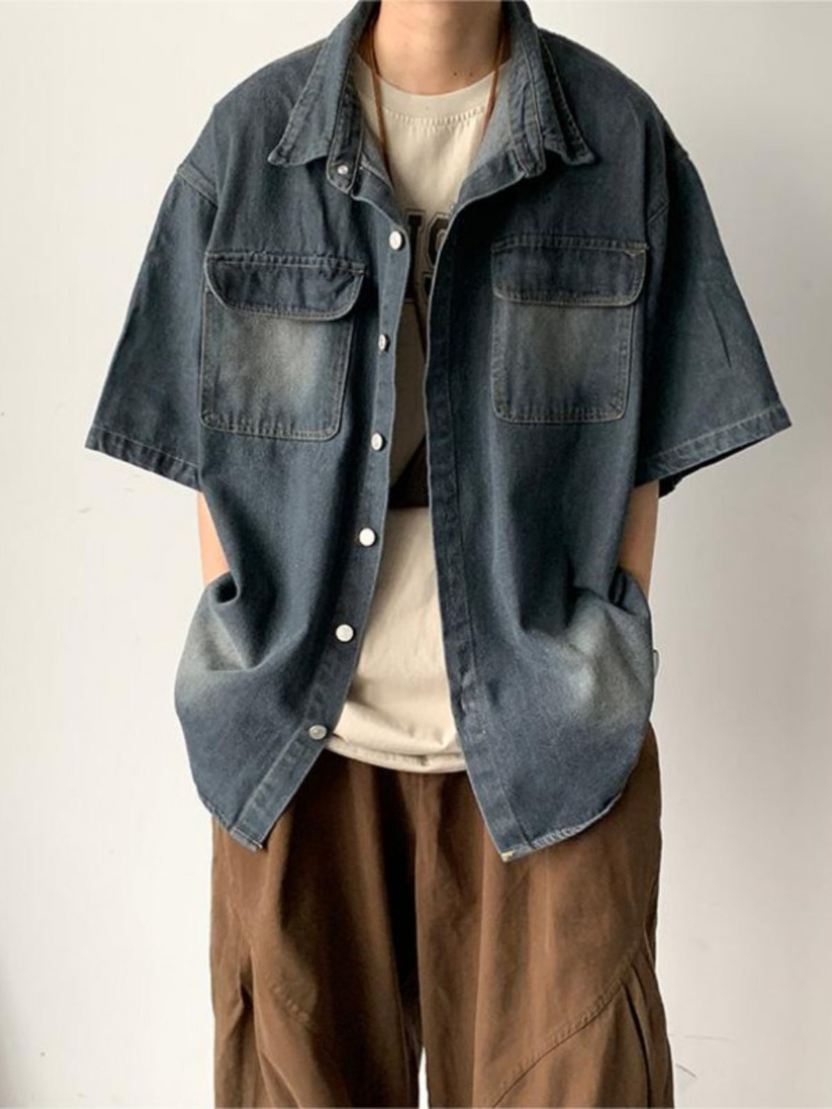 Mens Denim Short Sleeve Shirt Jacket