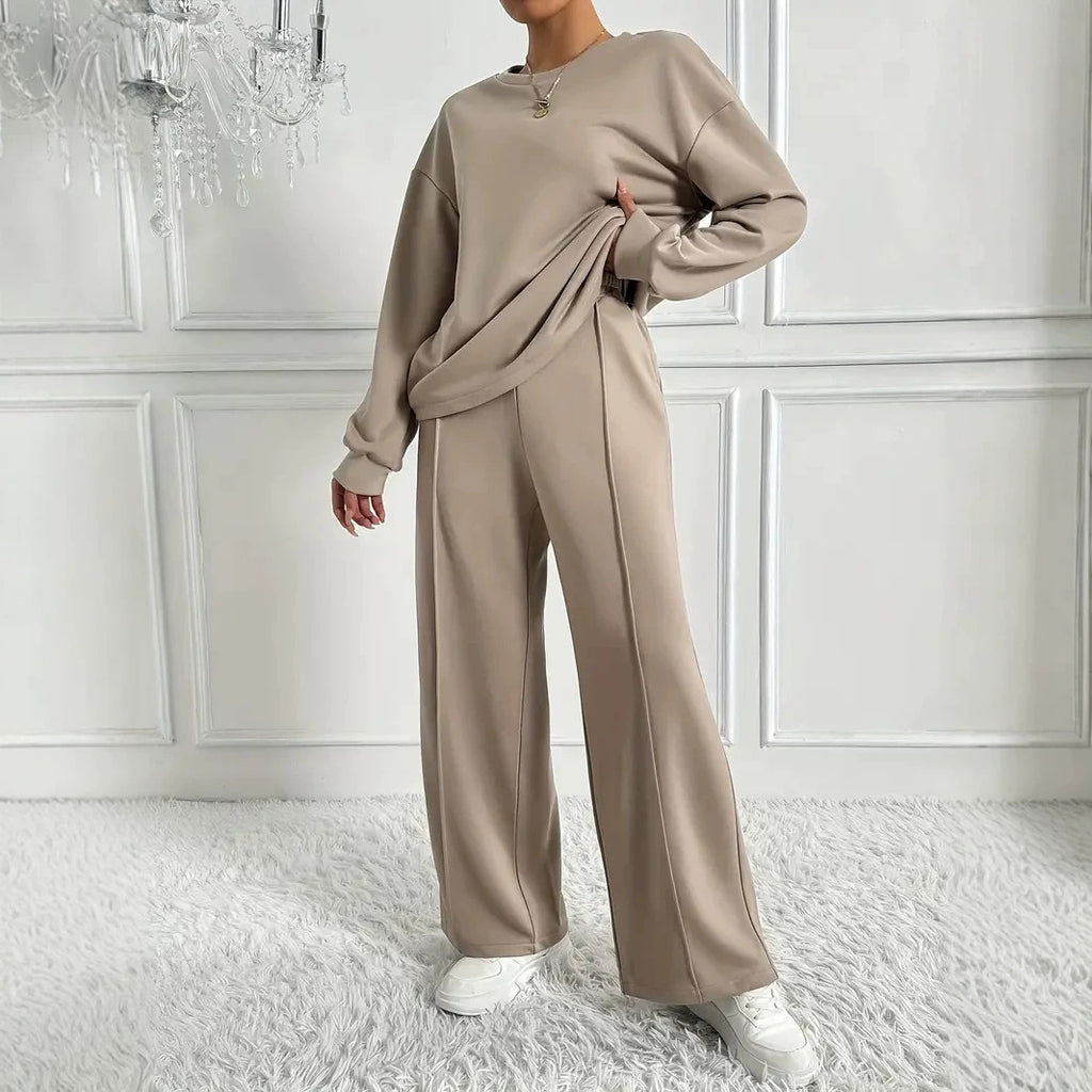 Women's Casual Two-Piece Set Long Sleeve Round Neck Pants Outfit