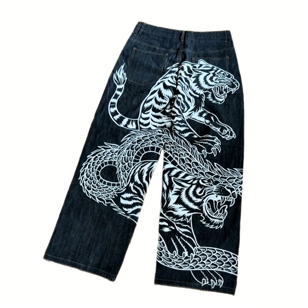 Y2K Dragon Tiger Print Women's Jeans
