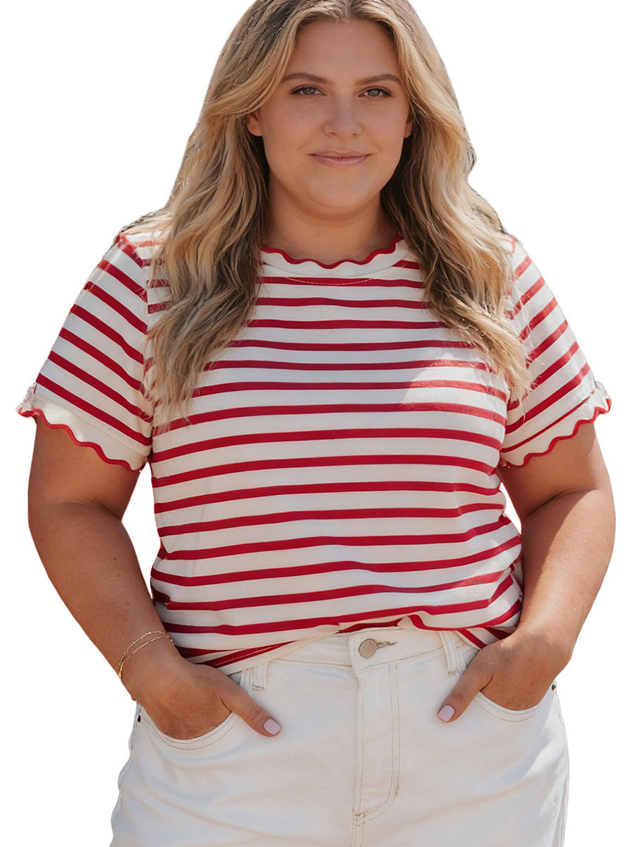Womens Striped Cotton Short Sleeve T-Shirt