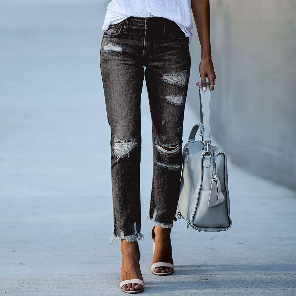Womens Slim Fit Ripped Jeans