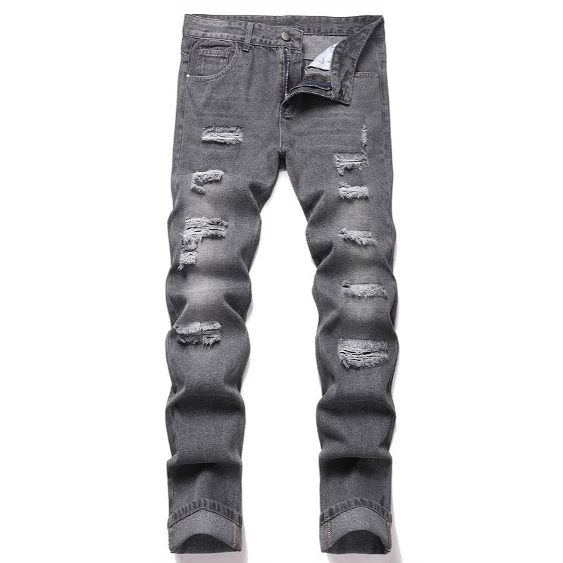 Men's Ripped Straight Slim Non-Stretch Jeans