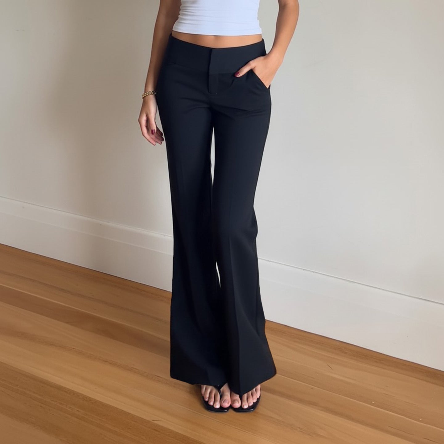 Womens Low Waist Flared Casual Pants