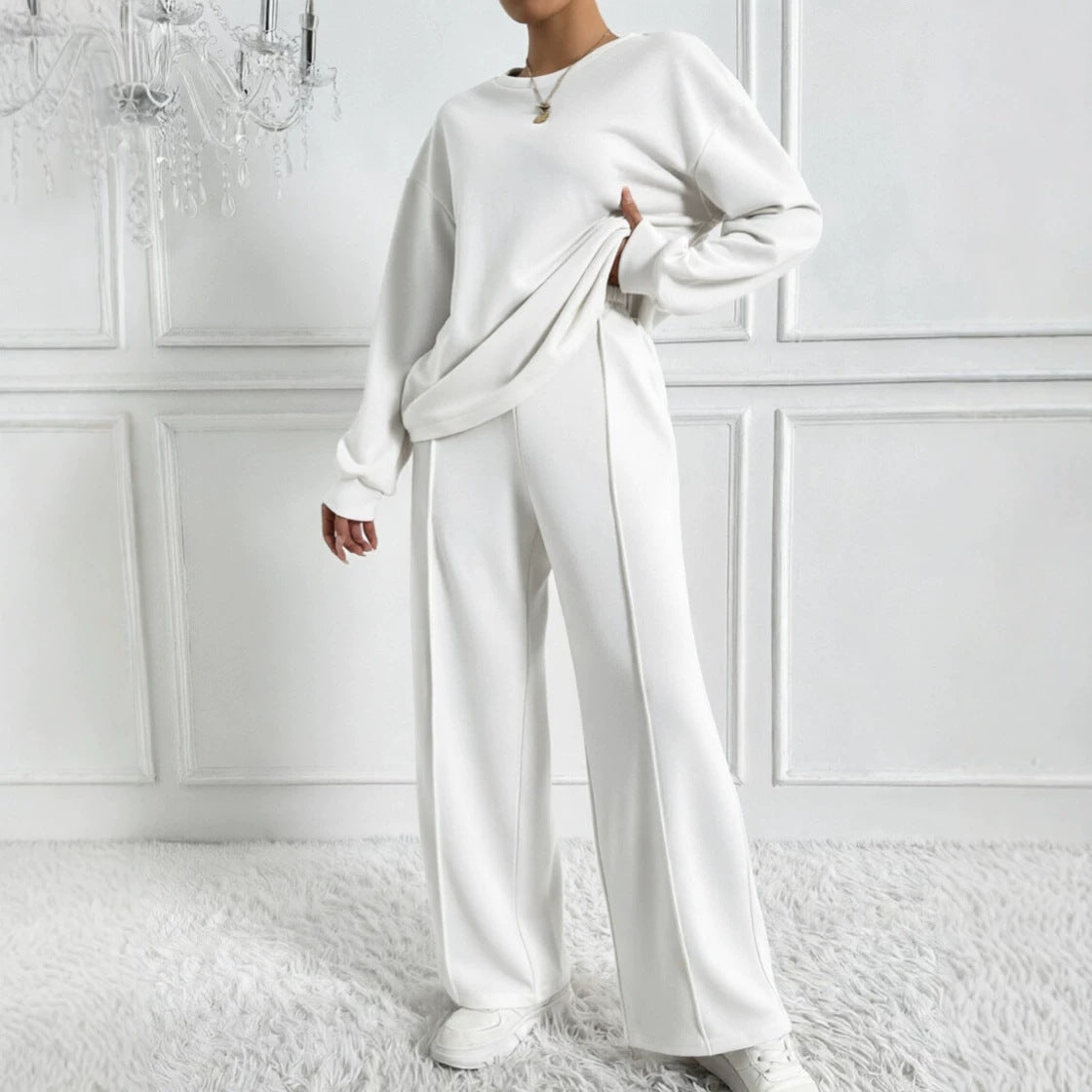 Women's Casual Two-Piece Set Long Sleeve Round Neck Pants Outfit