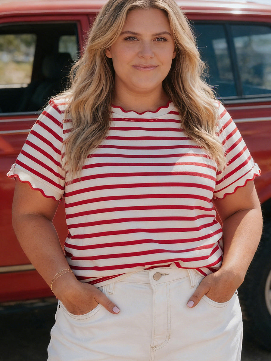 Womens Striped Cotton Short Sleeve T-Shirt